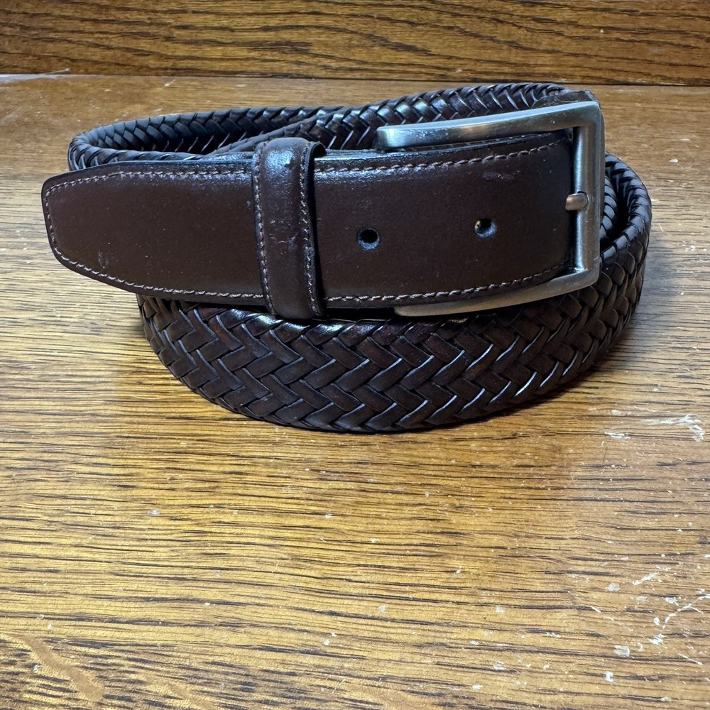 Vintage Brown Leather Basket Weave Tooled Belt 61" Long Western Style